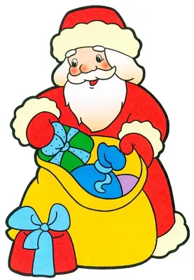 Иллюстрация Дед Мороз с мешком подарков и посохом в стиле 2d,