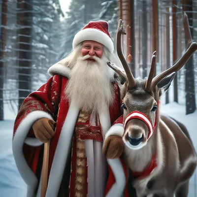 Сани Деда мороза с оленями, …» — создано в Шедевруме