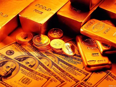 Золото и бумажные доллары, обои с финансами и деньгами, картинки, фото  1600x1200