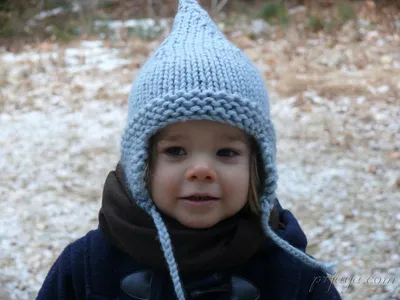 Голубая детская зимняя шапка \"Пингвины\" из 100%ной мягкой шерсти в магазине  «Ezhishop» на Ламбада-маркете