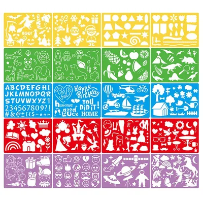 Купить 20 шт. детские трафареты для рисования «сделай сам», набор полых  досок, детский пластиковый шаблон для рисования | Joom