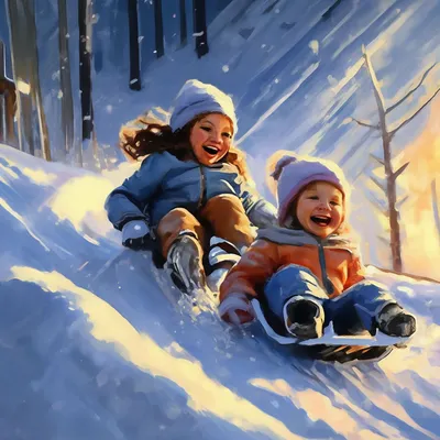 Рисунок зима, горка. дети катаются …» — создано в Шедевруме