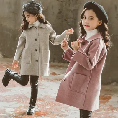 Двустороннее шерстяное пальто для девочек, осень-зима 2021, пальто в  корейском стиле, зимнее детское пальто купить недорого — выгодные цены,  бесплатная доставка, реальные отзывы с фото — Joom