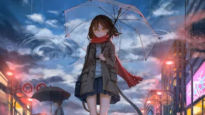 Скачать 1920x1080 девушка, зонт, аниме, дождь, грусть обои, картинки full  hd, hdtv, fhd, 1080p