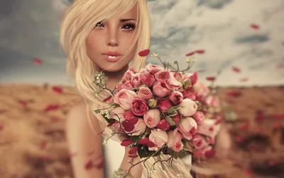 Блондинка с розами - 63 фото
