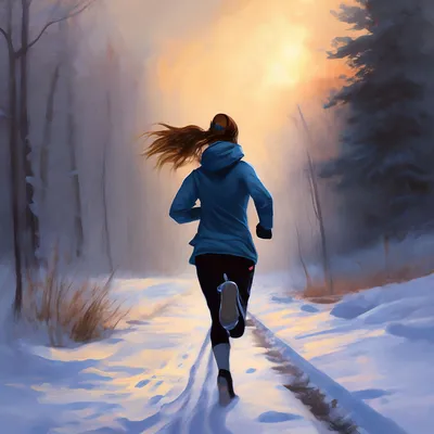 Девушка бежит зимой вид сзади» — создано в Шедевруме