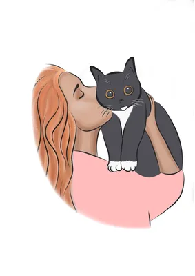 открытка девушка, кот, кошка