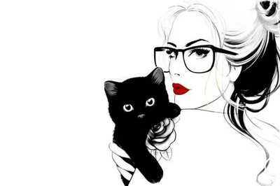 Девушка и котик | Милые рисунки, Рисунки, Рисунки девушки