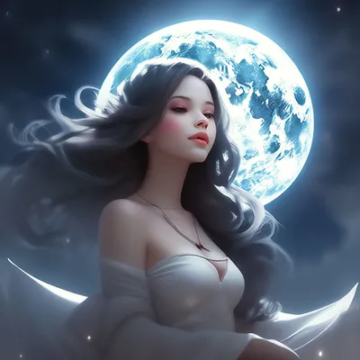Красивая, девушка на луне» — создано в Шедевруме