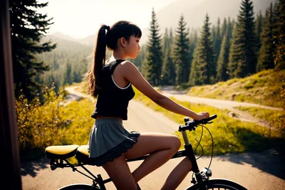 Девушка едет на велосипеде с корзиной в лесу. | Бесплатно Фото