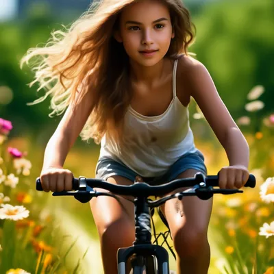 Симпатичная девушка езда на велосипеде на открытом воздухе :: Стоковая  фотография :: Pixel-Shot Studio