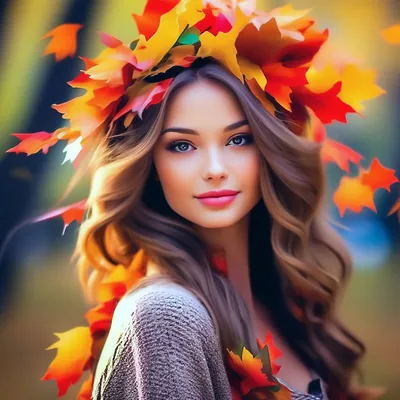 Красивая девушка-осень в разноцветных…» — создано в Шедевруме