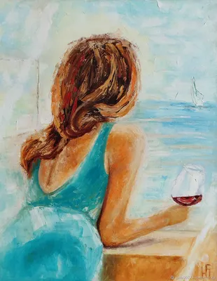 Девушка с бокалом вина» картина Тюниной Елены маслом на холсте — заказать  на ArtNow.ru