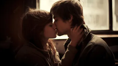 Красивая девушка целует парня» — создано в Шедевруме