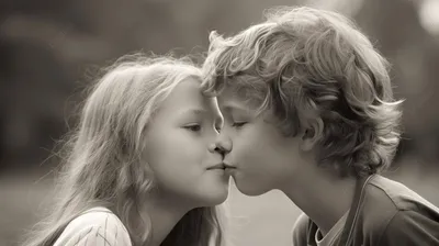 Девушка целует парня на белом фоне стоковое фото ©Goodluz 27920843
