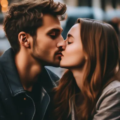 Девушка целует парня, эстетично, …» — создано в Шедевруме