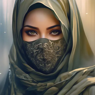 Красивая девушка в белом хиджабе, …» — создано в Шедевруме