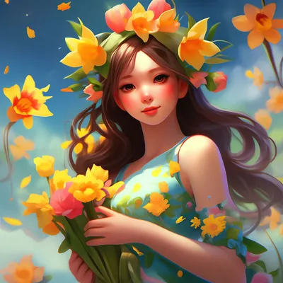 Иллюстрация Девушка-Весна в стиле графика | Illustrators.ru