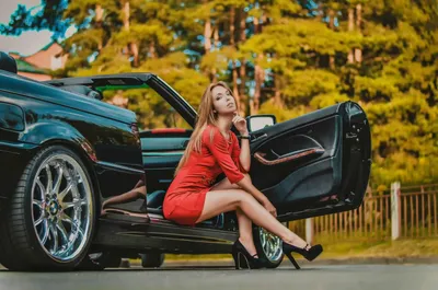 Фотография Форд Vortech Mustang GT Красный Девушки машина 3840x2400