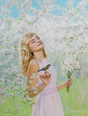 Картина «Девушка-Весна в цветущем саду»