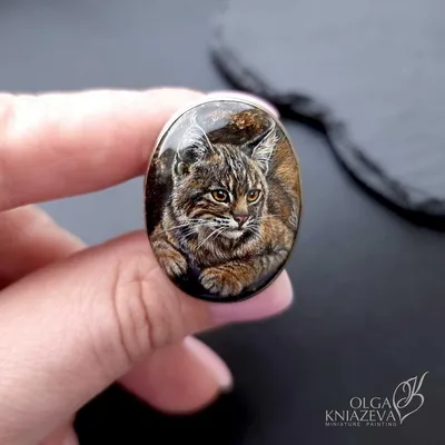 Ольга Князева | Дикие кошки реалистичная миниатюрная живопись на камне