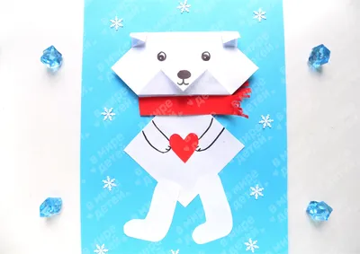 Аппликация из бумаги в стиле оригами «Белый медвежонок» | В мире детей |  Дзен