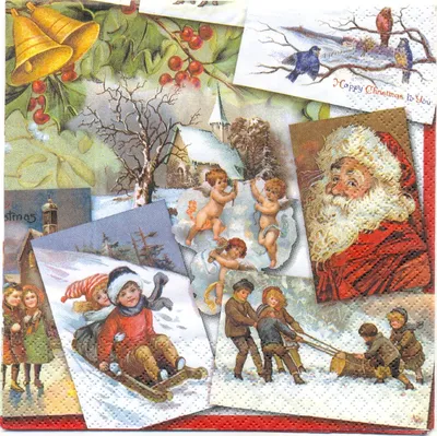 Салфетка для декупажа \"Старые рождественские открытки\", 33х33 см