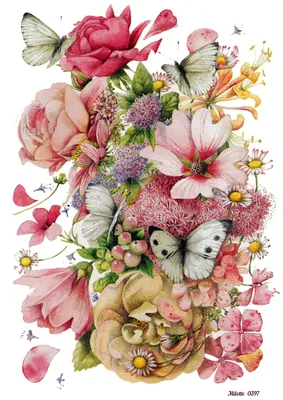 Рисовая бумага для декупажа карта салфетка А4 тонкая 0397 цветы букет  бабочки винтаж крафт DIY | AliExpress