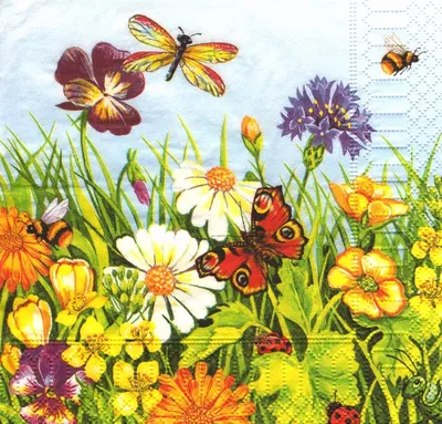 Салфетка бумажная для декупажа Пионы и бабочки | интернет магазин АртДекупаж