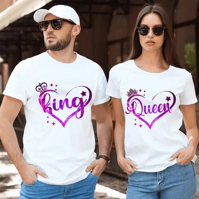 Парные футболки для женщин, футболка большого размера, летняя Y2k Мужская  одежда, футболки с принтом Love Heart King Queen Crown для пар, футболки  для влюбленных | AliExpress