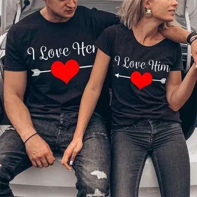 Фэмили лук ON Парные футболки для двоих влюбленных с принтом