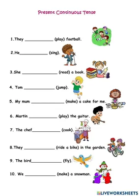 Present Continuous Tense interactive activity for Grade 2 | Live Worksheets