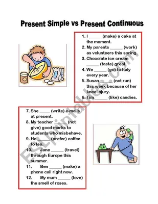 Present Simple or Present Continuous - ESL worksheet by Scarlete