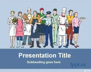 Люди разных профессий на голубом фоне - шаблоны для презентаций PowerPoint