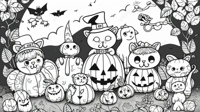 черно белая жуткая раскраска Хэллоуин с детьми, раскраски хэллоуин,  Хэллоуин Powerpoint, Хэллоуин фон картинки и Фото для бесплатной загрузки