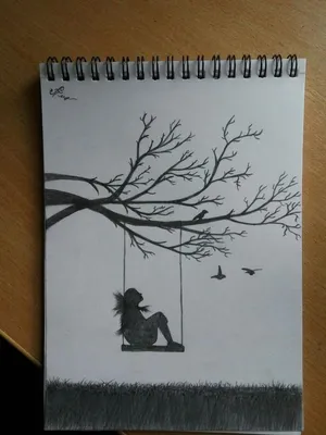 Создать мем \"картинки для срисовки грустные одиночество, девочка на качелях  рисунок, грустные рисунки\" - Картинки - Meme-arsenal.com