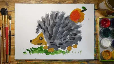 Как нарисовать ЁЖИКА красками | Простые рисунки красками | Урок рисования  для детей - YouTube