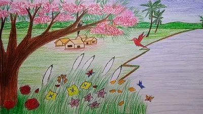 Рисунки весеннего пейзажа для срисовки (53 фото)