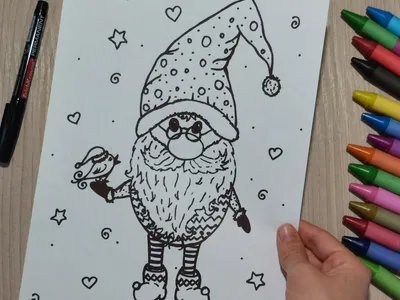 Как нарисовать новогоднего гномика. Новогодние рисунки. Рисунок для срисовки  | Педагог онлайн. Видеоуроки | Дзен