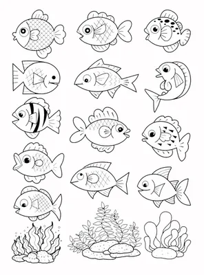 Раскраска-рыбки | Раскраски, Рисунки малышей, Детские раскраски