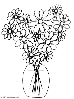 Цветы карандашом для срисовки в вазе (11 шт)