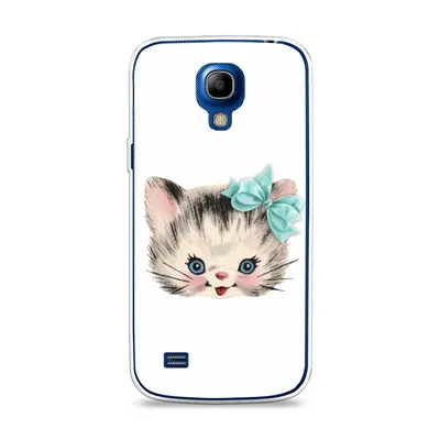 Силиконовый чехол для Samsung Galaxy S4 mini с принтом «Котенок с голубым  бантом» — купить в интернет-магазине Case Place