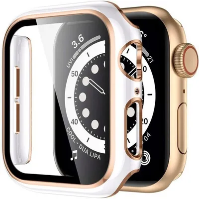 2в1 чехол и защитное стекло для часов Apple Watch 4/5/6/SE 44mm, White /  Gold | Yourcase.com.ua