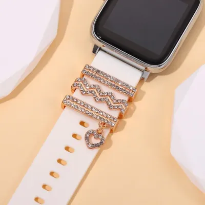 Металлические подвески, декоративное кольцо для часов Apple Watch, ремешок  с водной рябью, Алмазное украшение, силиконовый ремешок для умных часов,  Аксессуары для браслета | AliExpress