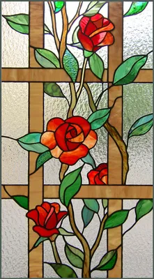 Витраж «Дверной витраж Роза на шпалере» | Студия мозаики и витража  «АРТМОНУМЕНТ»