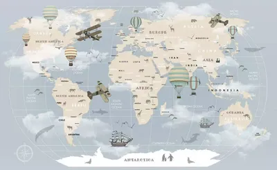 Фотообои Карта мира на английском языке с меридианами артикул Dm-055 купить  в Оренбург|;|9 | интернет-магазин ArtFresco