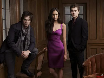 Обои на рабочий стол Сериал 'Дневники вампира / The Vampire Diaries', Пол  Уэсли / Paul Wesley и Nina Dobrev / Нина Дброев, обои для рабочего стола,  скачать обои, обои бесплатно