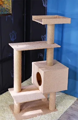 Домик для кошки с когтеточкой \"Комфорт два домика +гамак \" игровой комплекс  для кошек с лежаком, с гамаком, с игрушкой | AliExpress