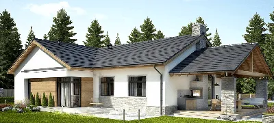 Одноэтажный дом с террасой, 3 спальнями и отделкой облицовочным кирпичом  Vg3477