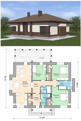 Проекты одноэтажных домов с тремя спальнями